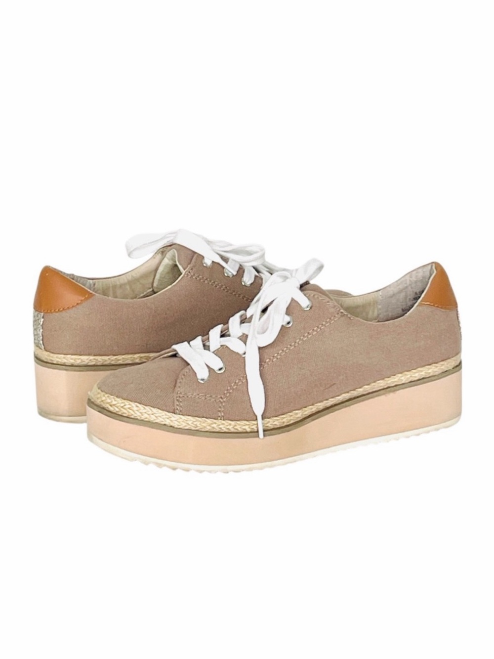 Dolce Vita Tomas 2” Platform Tan Canvas Sneakers Rope Trimmed Size 6.5